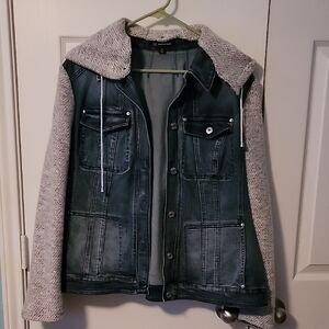 INC International Concepts Denim Jacket with Knit/Sweater Sleeves